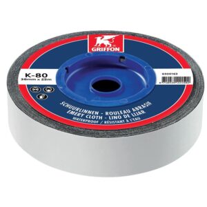 Rouleau abrasif d'atelier flexible résistant à l'eau pour ébavurage chanfreinage et ponçage nettoyage grain 80 25mx38mm - GRIFFON - 289508