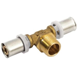 Té à sertir pour tube multicouche Acopex Alu diamètre nominal 20 avec sortie mâle à visser au centre 3/4'' (20x27) - THERMACOME - 122656