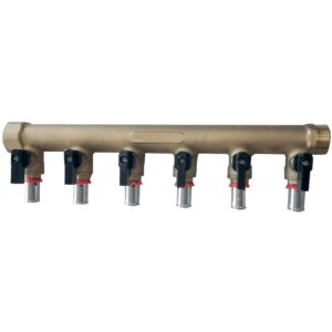 Collecteur de distribution M/F Colbeck à visser avec vannes intégrées - entrée M/F 20x27 et 6 départs à sertir diamètre 16mm (entraxe 50 mm) - LEGALLAIS - 110266