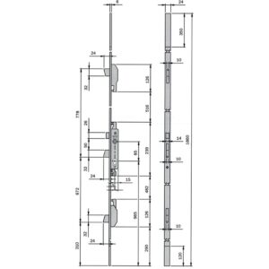 Serrure à larder 3 points à cylindre européen pêne dormant et 1/2 tour tétiêre U de 24 x 6 x 1860 mm axe 25 Electa TF3 - ISEO CITY - 640893