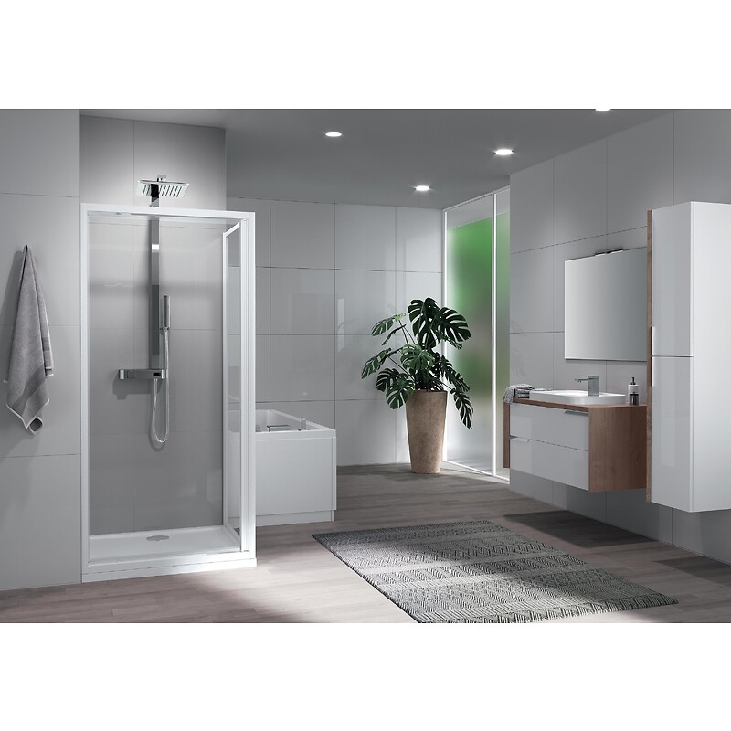 Paroi de douche pivotante Riviera 2.0 G extensible 88-92 cm - Profilé blanc et verre transparent - NOVELLINI - 613299