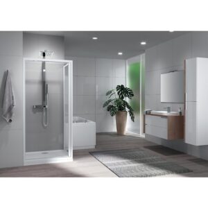 Paroi de douche pivotante Riviera 2.0 G extensible 68-72 cm - Profilé blanc et verre transparent - NOVELLINI - 613278