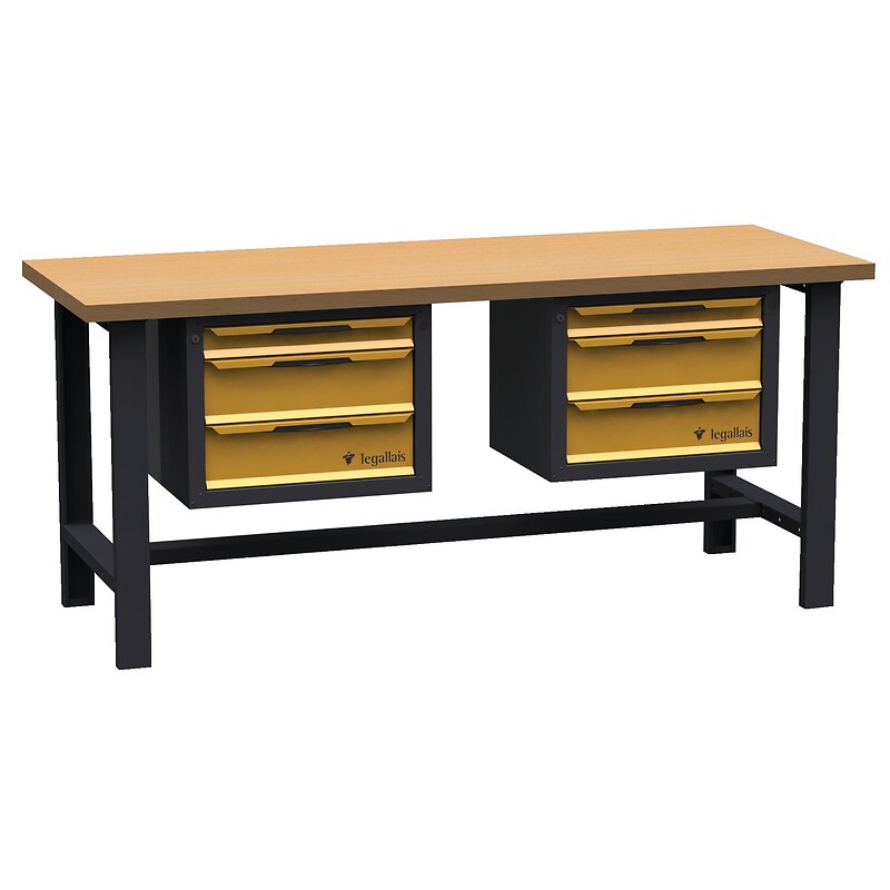 Établi, largeur plateau 750 mm, longueur plateau 2000 mm, 2 caissons 3 tiroirs Er Lannic - LEGALLAIS - 611570