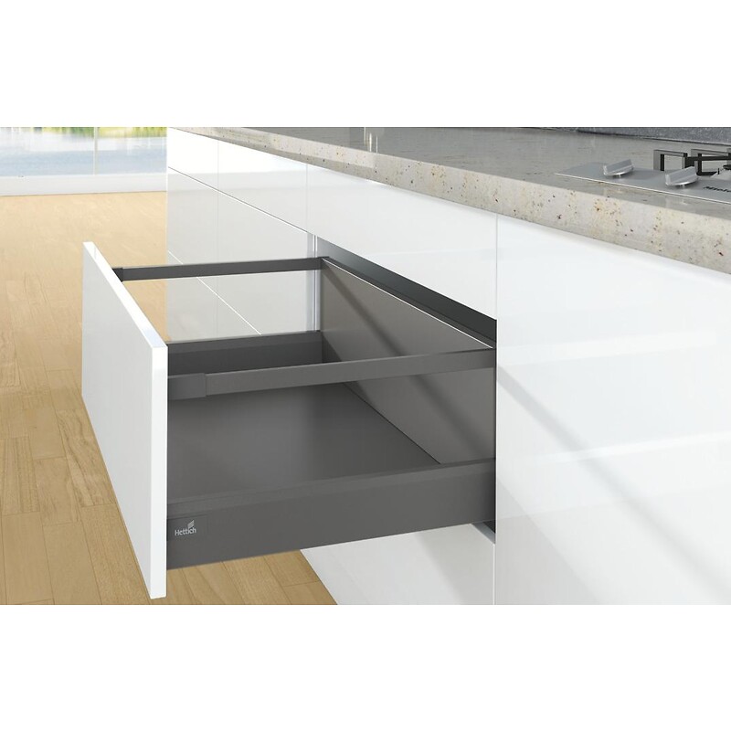 Kit complet tiroir ArciTech à casseroles avec tringles profil H94mm paroi arrière H250mm anthracite longueur 550mm - HETTICH - 429388