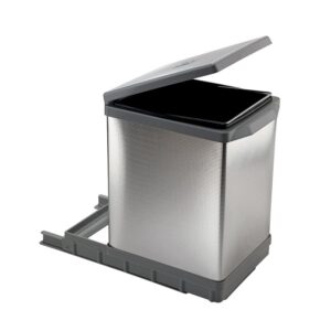 Poubelle de cuisine à ouverture manuelle TOWER - habillage bac en aluminium - fixation sur le fond du caisson - bac de 17 litres - ELLETIPI - 175597