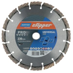 Disque diamant Pro Universal Laser diamètre 230mm, alésage 22,23 mm hauteur de segment 12 mm épaisseur 3 mm - NORTON CLIPPER - 271273