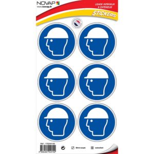 Disque obligation adhésif "Obligation de porter un casque de protection" planche de 6 adhésifs diamètre 80 mm - NOVAP - 598438