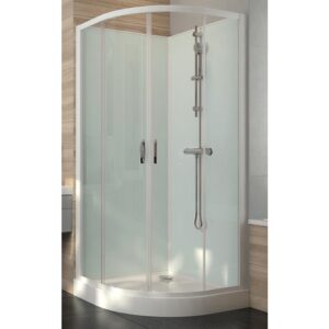 Cabine de douche 1/4 de rond à portes coulissantes Iziglass 2 à parois transparentes et fond en verre - 90 x 90 cm - LEDA - 112107