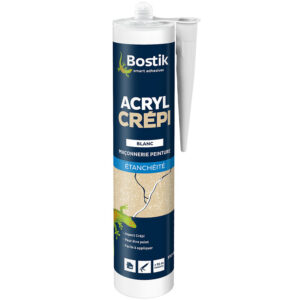 Mastic acrylique ACRYL CRÉPI aspect granuleux pour joints de fissure sur supports en crépi blanc cartouche de 300ml - BOSTIK - 112366