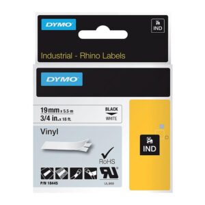 Ruban continu étiquettes vinyle autoadhésives pour Rhino 6000 largeur 24mm longueur 5,5m blanc sur fond noir - Dymo - 523414