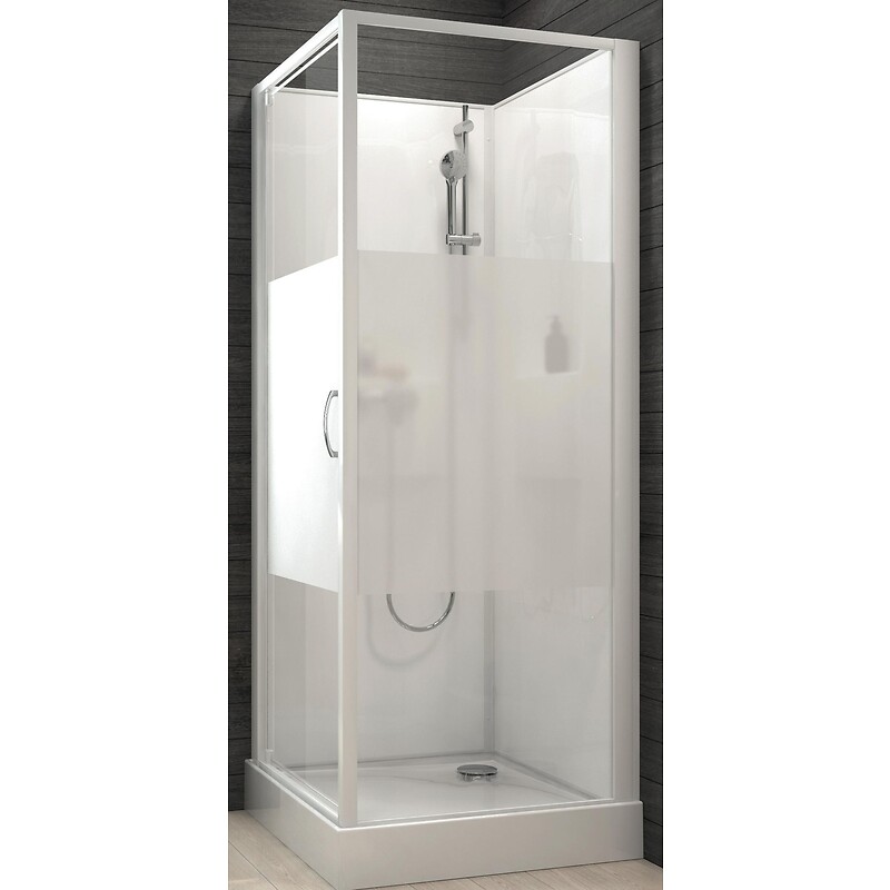 Cabine de douche carrée à porte pivotante Izibox 2 avec parois en vitrage sérigraphié - 80 x 80 cm - LEDA - 112030