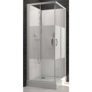 Cabine de douche carrée à portes coulissantes Izibox 2 avec parois en vitrage sérigraphié - 90 x 90 cm - LEDA - 112058