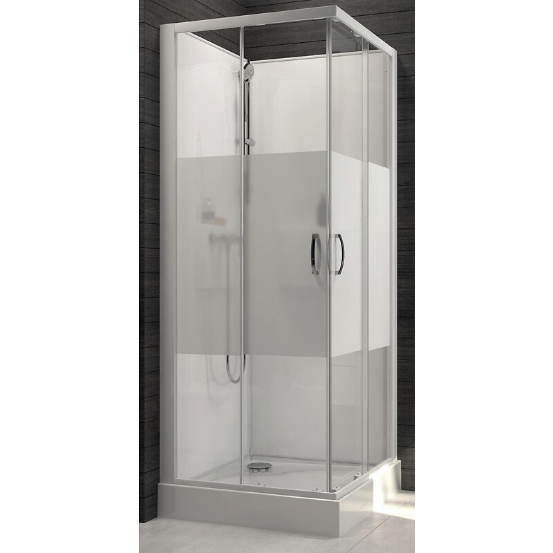 Cabine de douche carrée à portes coulissantes Izibox 2 avec parois en vitrage sérigraphié - 80 x 80 cm - LEDA - 112051