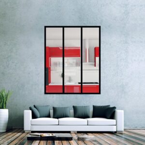 Kit de verrière d'intérieur avec verre - 3 carreaux - L 1020 x H 1250 mm - en aluminium laqué noir granité RAL 9005 - Design Production - 174190