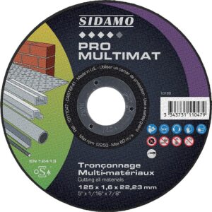 Disque à tronçonner multimatériaux Pro Multimat, diamètre 125mm, épaisseur 1,6mm, alèsage 22,2mm en boîte de 25 pièces - SIDAMO - 125631