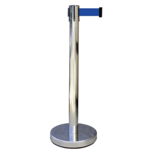 Poteau à sangle Reco inox hauteur 910mm base Ø32mm sangle noir 2 mètres largeur 50 mm - VISO - 608693