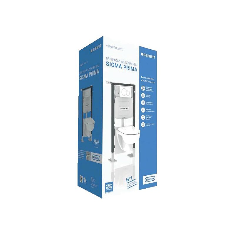 Bâti-support WC Duofix autoportant - pack avec cuvette suspendu Renova semi-carénée et plaque Sigma20 - GEBERIT - 168450 – Image 3