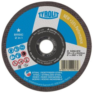 Disque à tronçonner Basic 2 en 1 moyeu plat coupe acier inox diamètre 125mm épaisseur 1,6 mm alésage 22,2mm boîte de 25 - TYROLIT - 601952