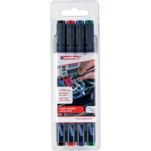 Marqueur permanent E-8407 écriture fine sur toutes sortes de câbles avec une pointe ogive 0,3mm sachet de 4 feutres - EDDING - 621987