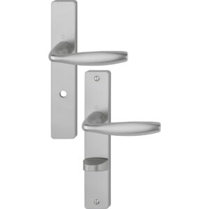 Béquille double sur plaque carrée 195 mm New York porte 40 mm condamnation sans voyant alu aspect inox - HOPPE - 534537