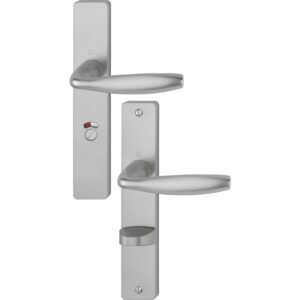 Béquille double sur plaque carrée 195 mm New York porte 40 mm condamnation avec voyant alu aspect inox - HOPPE - 534544