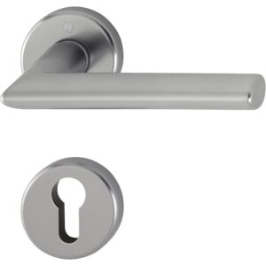 Béquille double sur rosaces rondes Stockholm ep 38-47 mm finition aspect inox clé I - HOPPE - 534635