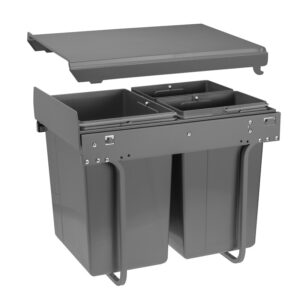 Poubelle de cuisine de 400 mm, bac 2x10l + 1x20l avec coulisses Soft close, fixation sur le fond - SYNERCIA - 479825