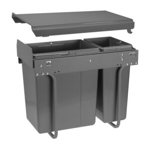Poubelle de cuisine de 300 mm, bac 1x10l + 1X20l avec coulisses Soft close, fixation sur le fond - SYNERCIA - 479832