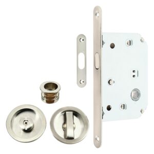 Set de condamnation pour porte coulissante rosace ronde en zamak chromé mat Siple - LEGALLAIS - 552037