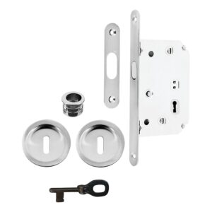 Set clé L pour porte coulissante rosace ronde en zamak chromé mat Siple - LEGALLAIS - 552044