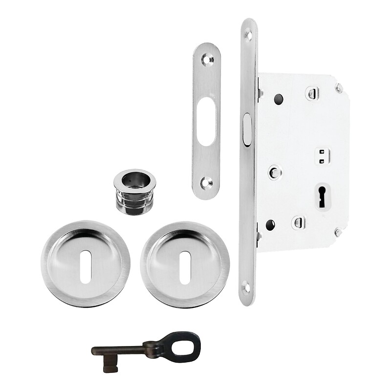 Set clé L pour porte coulissante rosace ronde en zamak chromé mat Siple - LEGALLAIS - 552044
