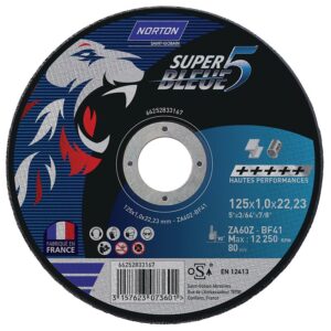 Meule de tronçonnage plate super bleue 5-inox-125x1.6x22.23 boîte de 25 - NORTON - 235181