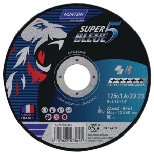 Meule de tronçonnage plate super bleue 5-metal / inox-125x1.6x22.23mm boîte de 25 - NORTON - 235167
