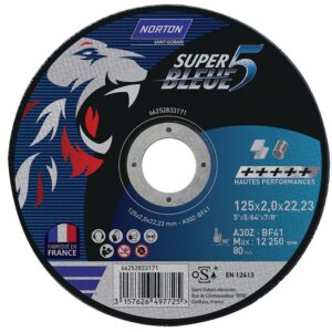 Meule de tronçonnage plate super bleue 5-metal / inox-125x2x22.2mm boîte de 25 - NORTON - 235188