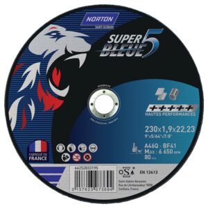 Meule de tronçonnage plate super bleue 5-metal / inox-230x1.9x22.23mm boîte de 25 - NORTON - 235195