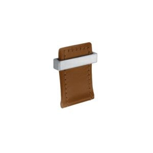 Poignée tirette inox et cuir - inox satiné et cuir naturel - entraxe 24 mm - largeur embase 40 mm - hauteur 44 mm - COSMA - 477962