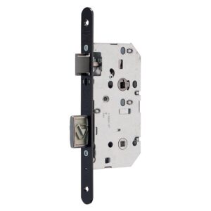 Serrure D453 Bec-de-cane à condamnation, têtière acier, axe 50, entraxe 70, bouts ronds noir,carré de 8 sans gâche,droite, B 10 - VACHETTE ASSA ABLOY - 516923