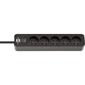 Multiprise Ecolor avec bloc 5 prises 2P+T et interrupteur - noir - BRENNENSTUHL - 698384