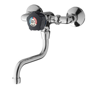 Mitigeur de lavabo temporisé mural monocommande Presto 35808 chromé/noir F20X27 à bec tournant avec aérateur et rosaces métalliques - PRESTO - 730162