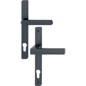 Béquille double sur plaque étroite entraxe 92/195 mm ligne Toulon clé I époxy noir mat porte 58/67 saillie réduite - HOPPE - 627649