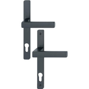Béquille double sur plaque étroite entraxe 92/195 mm ligne Toulon clé I époxy noir mat porte 68/77 - HOPPE - 627642