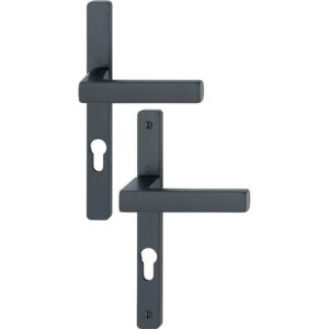 Béquille double sur plaque étroite entraxe 70/195 mm ligne Toulon clé I époxy noir mat porte 58/67 - HOPPE - 627614