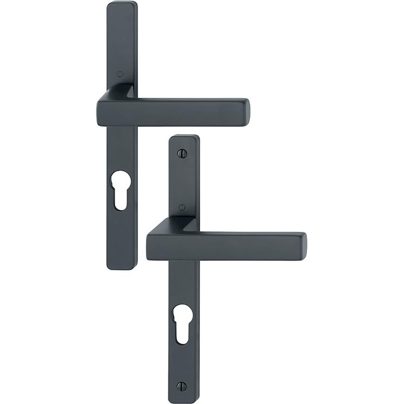 Béquille double sur plaque étroite entraxe 70/195 mm ligne Toulon clé I époxy noir mat porte 58/67 - HOPPE - 627614