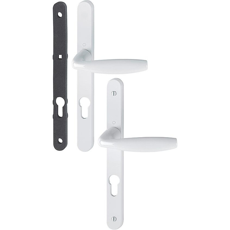 Ensemble sur plaque étroite de 24 mm ligne New York clé I carré de 7 entraxe 70 mm épaisseur porte 68-77 mm blanc 9016 - HOPPE - 583374