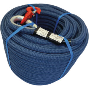 Corde à poulie en polypropylène texturé, D 22mm, souple et légère, imputrescible, avec crochet à émerillon longueur 25m - Corderie Mesnard - 102538