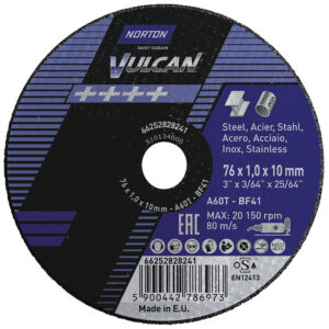 Disque à tronçonner plat 41 métal / inox Vulcan 76x1,6x10mm a46t boîte de 50 - NORTON - 236259