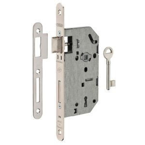 Serrure à larder NF type Monomax axe à 50 mm clé L têtière laitonnée avec gâche - THIRARD - 615525