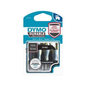 Ruban D1 Durable pour DYMO® Label Manager haute résistance (décoloration/décollement) cassette 12mmx5,5m blanc sur noir - Dymo - 161639