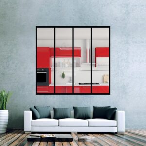 Kit de verrière d'intérieur avec verre - 4 carreaux - L 1350 x H 1250 mm - en aluminium laqué noir granité RAL 9005 - Design Production - 174197
