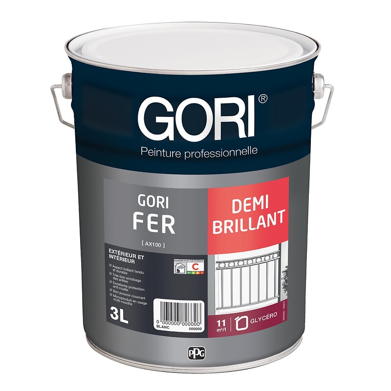 Laque antirouille et décoration glycéro demi-brillante GORIFER, blanc, bidon de 1 litre - Gori - 613509